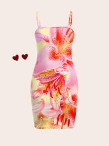 Vestido casual de chica adolescente con estampado floral minimalista sin mangas hasta la pantorrilla, apto para el verano