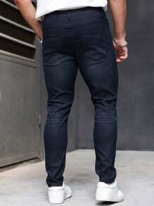 Manfinity Homme Men's Casual Washed Slim Tapered Skinny Black Jeans - Blue - View 2