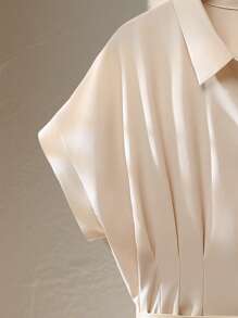 SHEIN Frenchy Plus Size Elegant Solid Color Bat Wing Pleat Blouse, Summer