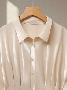 SHEIN Frenchy Plus Size Elegant Solid Color Bat Wing Pleat Blouse, Summer