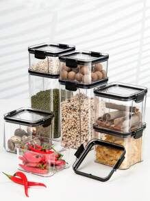 1 个带锁盖的透明食品储存容器 - 密封储物盒，用于干燥食物/零食，节省空间的洗碗机厨房必需品，防漏食品储藏室，适合家庭厨师和露营储物盒 - 無色 - 查看 8