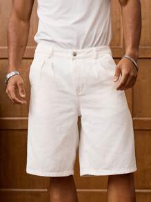 RivetRise Men's Leisure Vacation Casual Loose Bermuda White Denim Shorts With Pocketshirt Men Clothing Men Shorts Tropical Hang Out Urban College Street