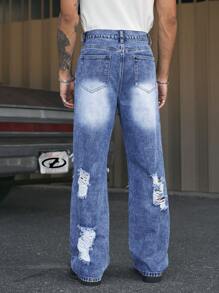 AXEPEAK Men's Casual Washed Distressed Straight Leg Jeans, Streetwear Style