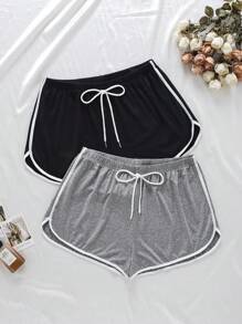 大码休闲舒适日常撞色装饰系带运动睡裤 - 彩色 - 查看 1