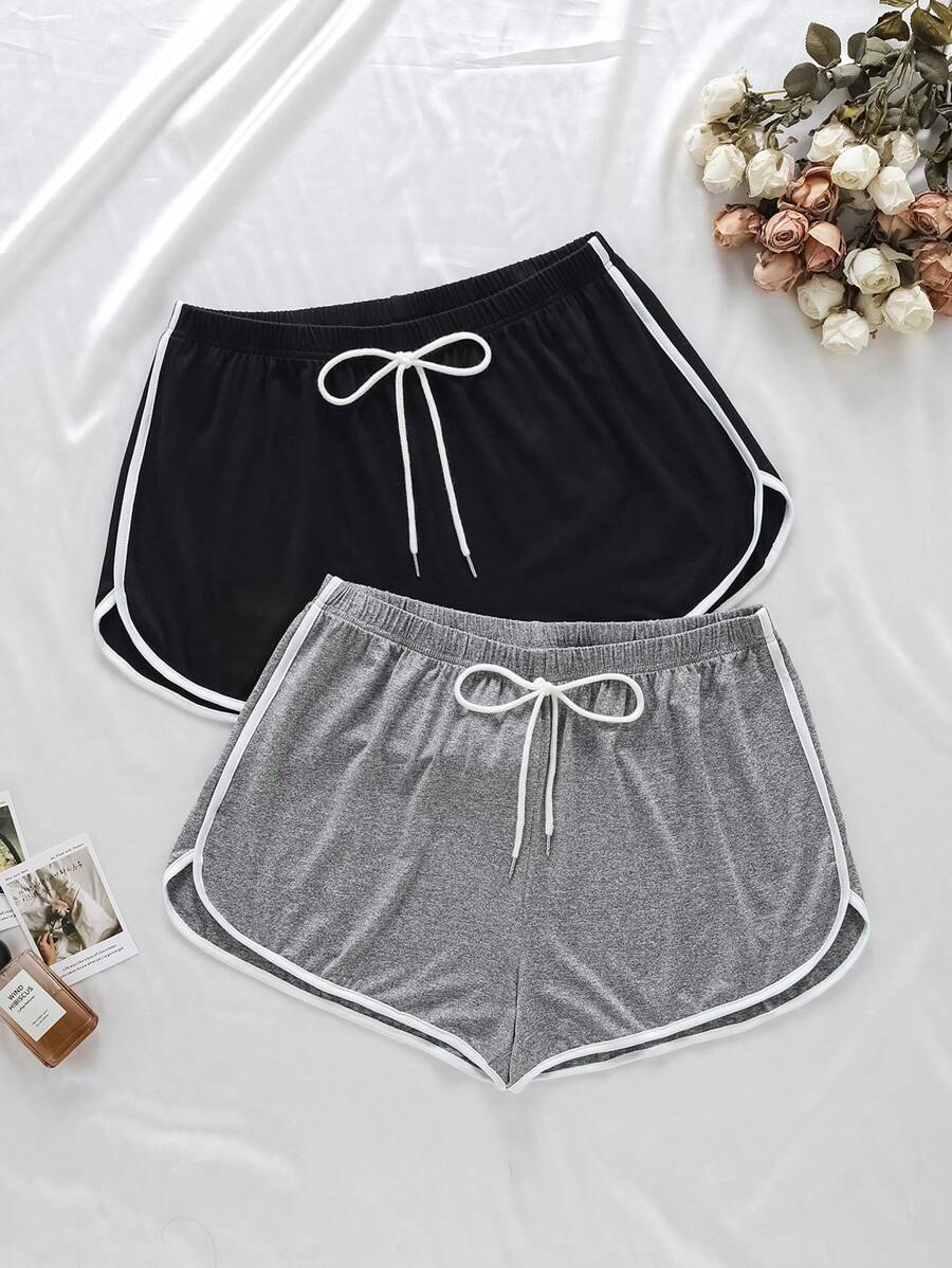 大码休闲舒适日常撞色装饰系带运动睡裤 - 彩色 - 查看 1