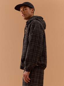 Musero 男士格纹超大高领连帽前口袋夹克春夏假日度假 - 黑色 - 查看 3