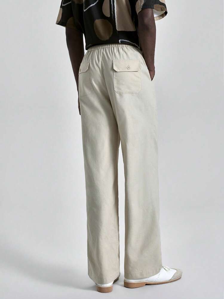 2025 Men's Light Beige Wide Leg Long Pants,Autumn Loose Fitting Solid Color Fashion Casual Vacation Trousers For Beach Holiday,Daily Wear,Commuting