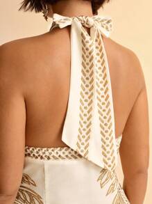 CAJUNI Váy mùa hè in họa tiết cỡ lớn cho nữ, thời trang - Màu be - Xem 3