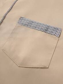 Manfinity Mode Contrast Trim Front Button Summer Short Sleeve Shirt (Asymmetrical Print) - Khaki - View 6