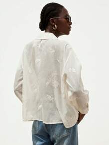 SHEIN Privé 2-Way Sheer Double Pockets Blazer Collar Embroidery Loose Versatile Blouse Fall Cloth For Women - Apricot - View 3