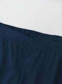 SHEIN Tall Plus Size Women Elastic Waist Casual Wide Leg Pants Fall Cloth For Women - Navy Blue - View 6
