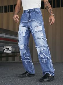 AXEPEAK Men's Casual Washed Distressed Straight Leg Jeans, Streetwear Style