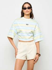 AiiRZ Áo thun Airz Premium Crop Top tay ngắn quá khổ mùa hè đường phố cắt hộp sọc rộng - Nhiều màu - Xem 4