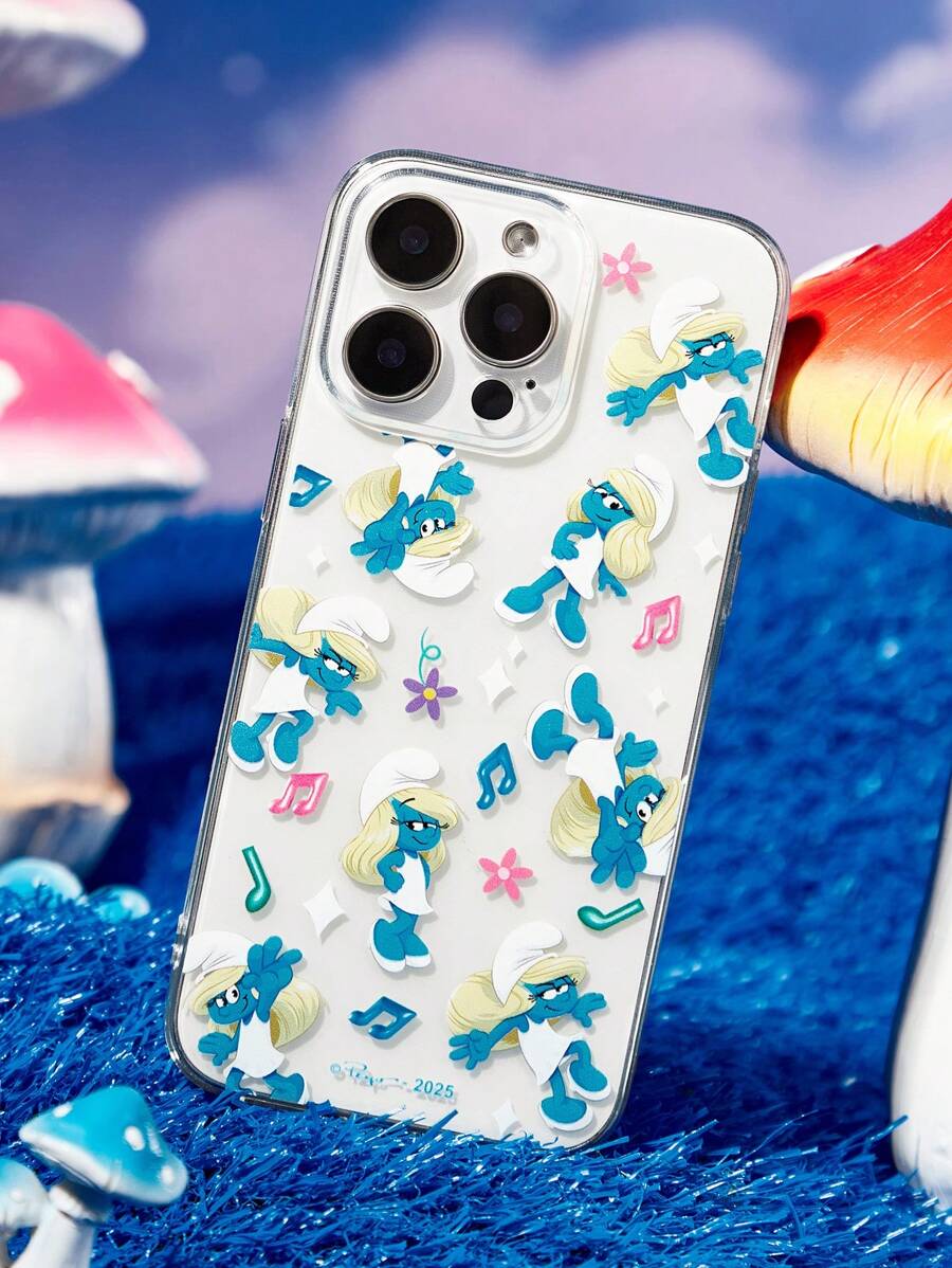 The Smurfs X SHEIN Durable, Fashionable, And Fun Mobile Phone Case - Full-Print Protective Case Design, Compatible With IPhone, Clear Phone Case - Multicolor - View 1