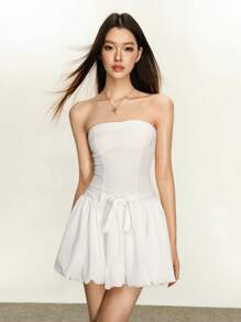 Rina Fox Đầm ôm body không dây họa tiết mini cho nữ, gợi cảm và ôm sát - trắng - Xem 1