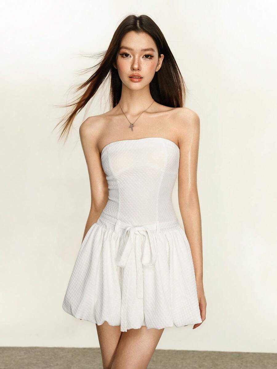Rina Fox Đầm ôm body không dây họa tiết mini cho nữ, gợi cảm và ôm sát - trắng - Xem 1
