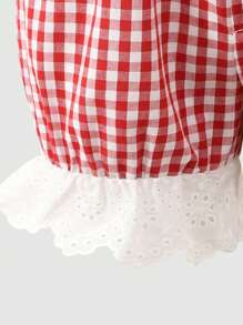 少女复古红白格子蕾丝花边荷叶边休闲短裤，夏季 - 紅色 - 查看 5