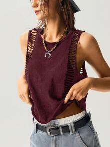 Bohemela Plain Knit Cropped Women Camisole - Red - View 5
