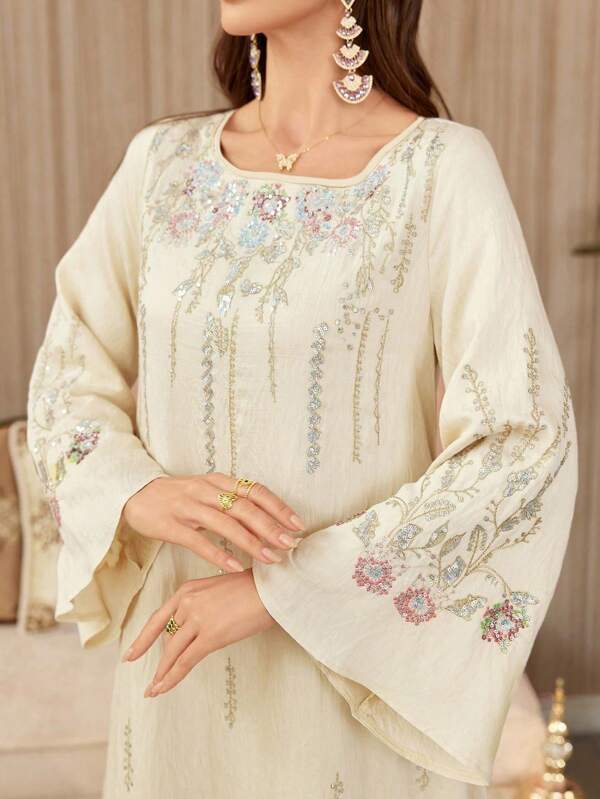 Al Najma Women Elegant Embroidered Dress, Minimalist Fashion Casual Daily Wear, Modest Kaftan