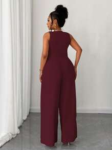 Maweii Conjunto de 2 piezas para mujeres de talla grande, chaleco corto de unicolor y pantalones anchos informales - Morado - Ver 2