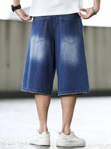 Manfinity Homme Pantaloncini di jeans larghi casual da uomo con tasche, gamba ampia, lunghezza 5 pollici