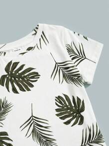 SHEIN 2pcs/Set Young Boy Vacation Casual Floral Print T-Shirt & Solid Color Pants Set