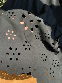 SHEIN EZwear Plus Size Women Solid Color Casual Vacation Versatile Crinkle Skirt - Black - View 5