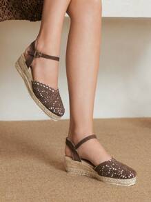 Styleloop Women's Solid Color Hollow Out Platform Sandals With Ankle Strap, Comfortable Casual Sole Wedges