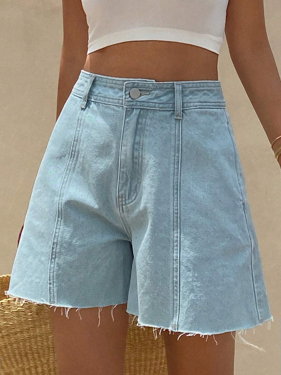 Livesso Women's Summer Casual Denim Distressed Frayed Hem Loose Shorts Denim Shorts Jorts - Blue - View 1