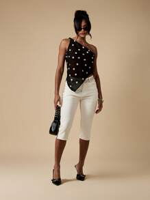 MISSGUIDED Áo choàng chấm bi lệch vai thiết kế cho tiệc tối mùa hè chuyên nghiệp - màu đen - Xem 6