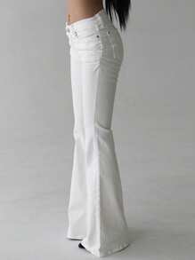 Women Low Waist Solid White Flare Jeans, All Season - White - View 5