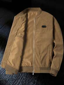 Manfinity Homme Men's Long Sleeve Letter Print Zip Up Casual Baseball Jacket - Khaki - View 5