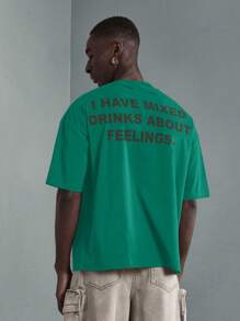 SUMWON 超大宽松个性 T 恤混合饮料感觉图案街头服饰 T 恤都市时尚夏季节日休闲上衣 - 綠色 - 查看 1