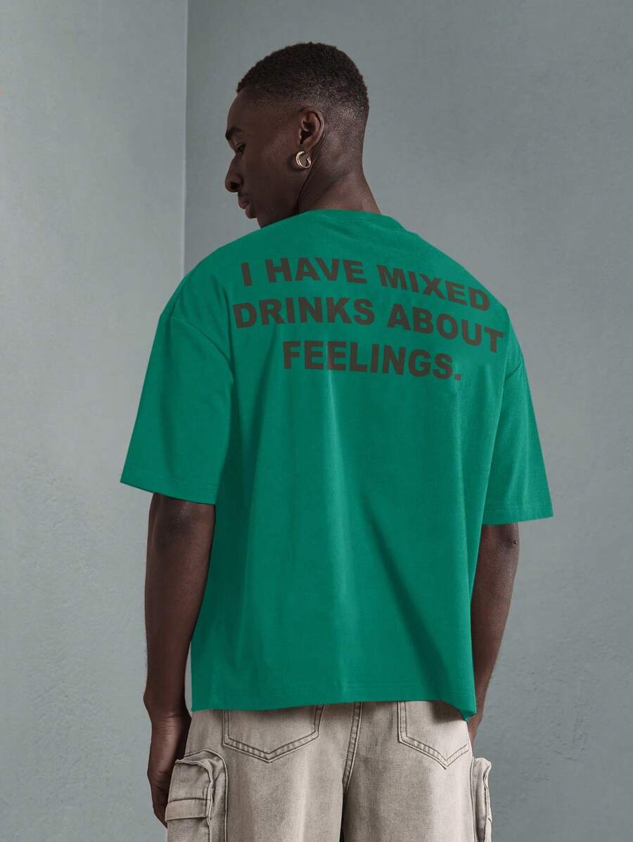 SUMWON 超大宽松个性 T 恤混合饮料感觉图案街头服饰 T 恤都市时尚夏季节日休闲上衣 - 綠色 - 查看 1