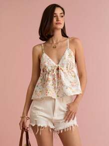 Enchnt 春夏浪漫女式荷叶边 V 领系带吊带背心，休闲舒适，适合生日、节日派对、甜蜜约会、日常通勤、度假、婚礼季节必备、毕业派对，夏季百搭女士，音乐会女士，优雅