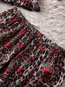 SilkySpell Cherry & Leopard Print Sexy Cami Top And Pants Women Pajama Set - Rust Brown - View 4