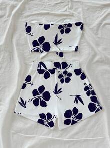 Soleia 女士两件套日常穿搭花卉两件套夏季两件套两件套女士夏季可爱两件套夏季 - 藍白色 - 查看 2