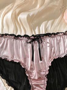 PetitDoll سروال شفاف من الساتان زخرفة اكسسوارات العقدة والدانتيل مقاس كبير ، جذاب وجميل - وردي - مشاهدة 4
