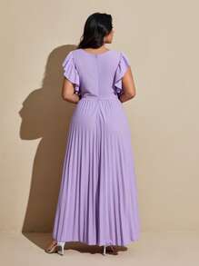 Viva Relle 大码女式优雅浪漫荷叶边V领褶皱飘逸婚礼宾客礼服 - 紫色 - 查看 3