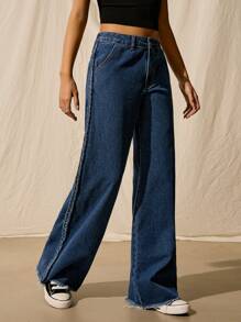 Easelle Women's Solid Color Fashionable Denim Jeans, Suitable For Summer - Blue - View 3