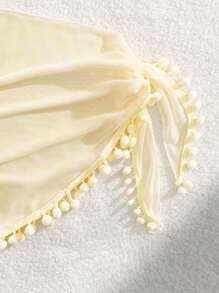 3 PiecesGirls Vacation Beach Bikini Set With Skirt, White - Beige - View 6