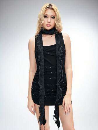 ROMWE Avant 1 pezzo Sciarpa lunga e stretta asimmetrica bicolore in stile Y2K, sciarpa decorativa alla moda per giovani donne