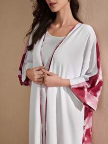 Graceveil Ink Painting Print Contrasting Color Loose Fit Middle East Style Robe, Suitable For Spring And Summer, Modest Abaya