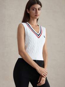 Briarwyn 女士撞色条纹针织背心，学院风夏季女士服装和女士海滩装，适合 7 月 4 日女士机场 - 白色 - 查看 6