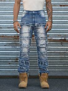 AXEPEAK 女士休闲牛仔裤，适合夏季的时尚款式，磨边下摆，适合街头风格 - 藍色 - 查看 3