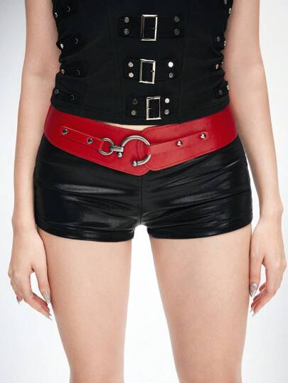 Grunge Punk 1pc Women's Red Elastic Waist Western Style Dress Accessory, Versatile For Daily Wear