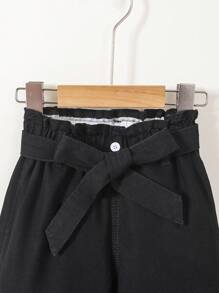 Chica Joven Jeans de cintura con volante con cinturón de pierna ancha - Negro - Ver 4