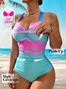 Voyashape 1pc Women's Ombre Ruched Sexy Halter One Piece Swimsuit, For Vacation For Summer - Multicolor - View 6
