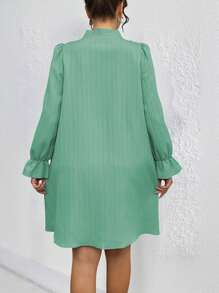 SHEIN Clasi Plus Size Elegant Solid Pearl Decor Knotted Collar Dress - Mint Green - View 2