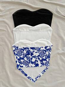 Soleia 3 Piezas Camiseta corta casual con estampado de mariposa y diseño, bajo asimétrico, apta para vacaciones, playa, verano - Multicolor - Ver 2